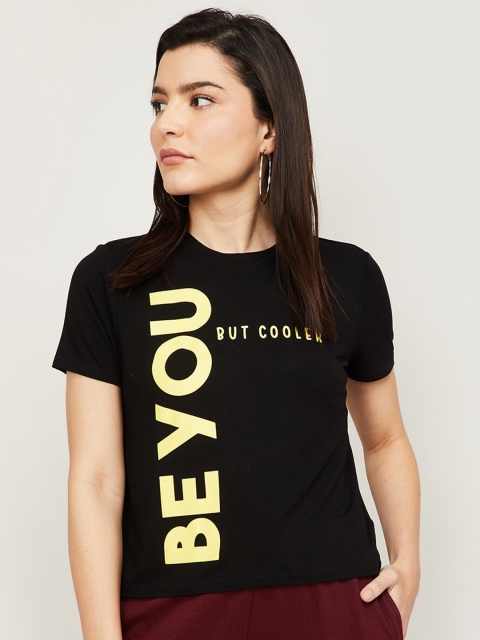 

Ginger by Lifestyle Women Black Typography Printed T-shirt