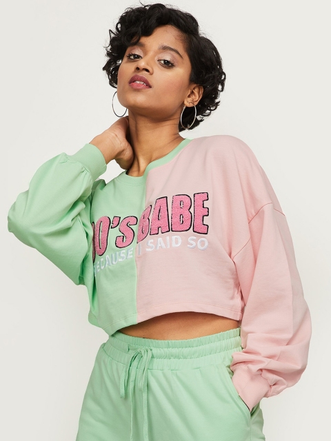 

Ginger by Lifestyle Women Green Colourblocked Sweatshirt