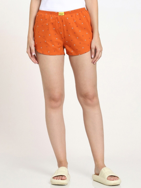 

Bewakoof Women Orange & White Printed Lounge Shorts