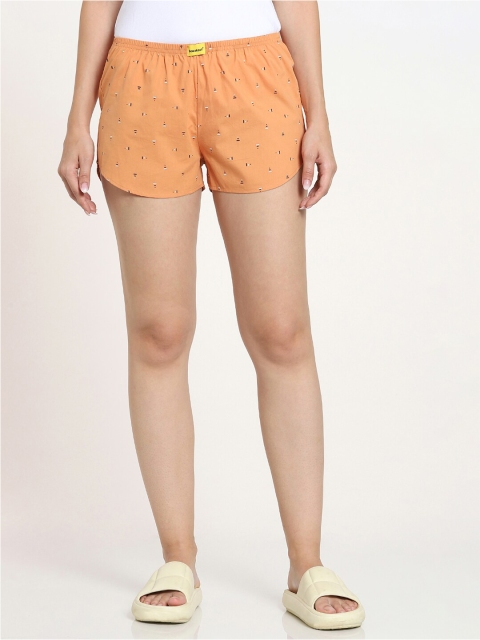 

Bewakoof Women Peach-Coloured & White Printed Lounge Shorts