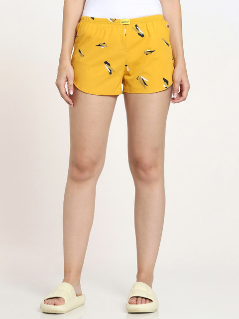 

Bewakoof Women Mustard & Black Printed Lounge Shorts