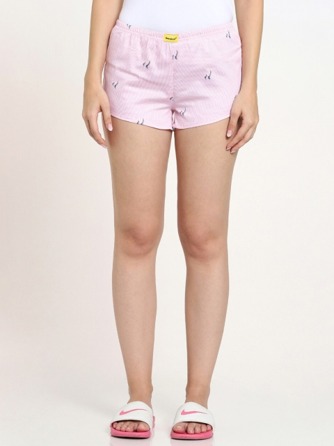 

Bewakoof Women Pink & Grey Printed Lounge Shorts