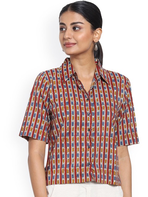 

Bewakoof Women Red Opaque Printed Casual Cotton Shirt