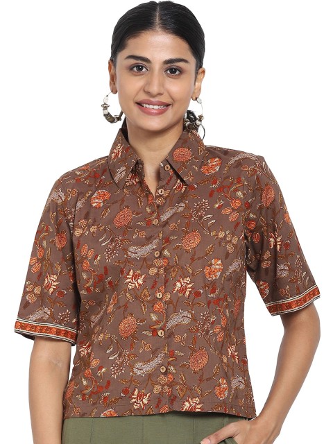 

Bewakoof Women Brown Opaque Printed Casual Shirt