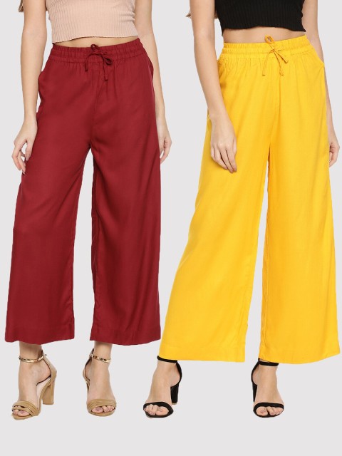 

TWIN BIRDS Pack-2 Women Maroon & Yellow Palazzos
