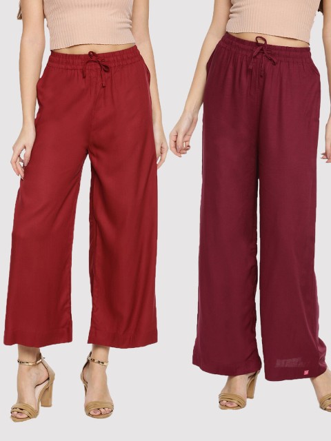 

TWIN BIRDS Pack-2 Women Maroon & Red Palazzos