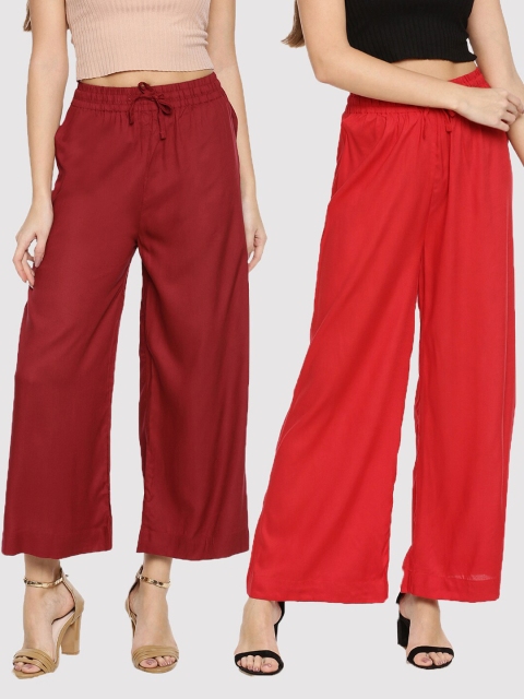 

TWIN BIRDS Pack-2 Women Maroon & Red Palazzos