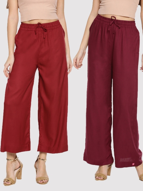 

TWIN BIRDS Pack-2 Women Maroon & Red Palazzos