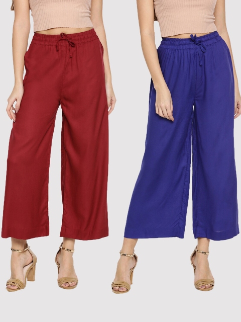 

TWIN BIRDS Pack-2 Women Maroon & Blue Palazzos