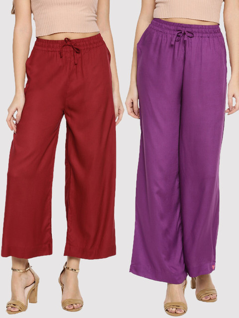 

TWIN BIRDS Pack-2 Women Maroon & Purple Palazzos