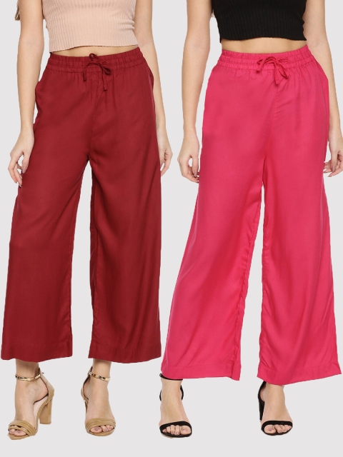 

TWIN BIRDS Pack-2 Women Maroon & Pink Palazzos