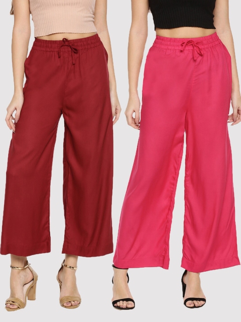 

TWIN BIRDS Pack-2 Women Maroon & Pink Palazzos