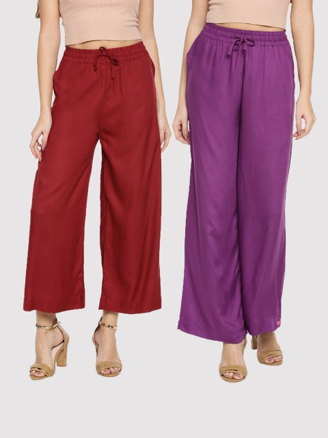 

TWIN BIRDS Pack-2 Women Maroon & Purple Palazzos