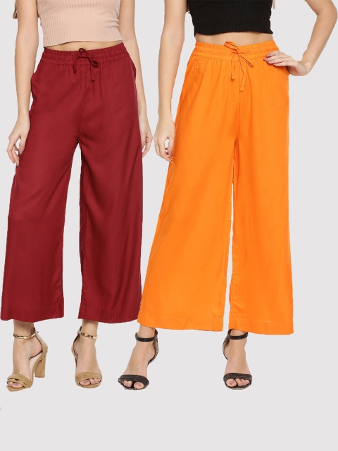 

TWIN BIRDS Pack-2 Women Maroon& Orange Palazzos
