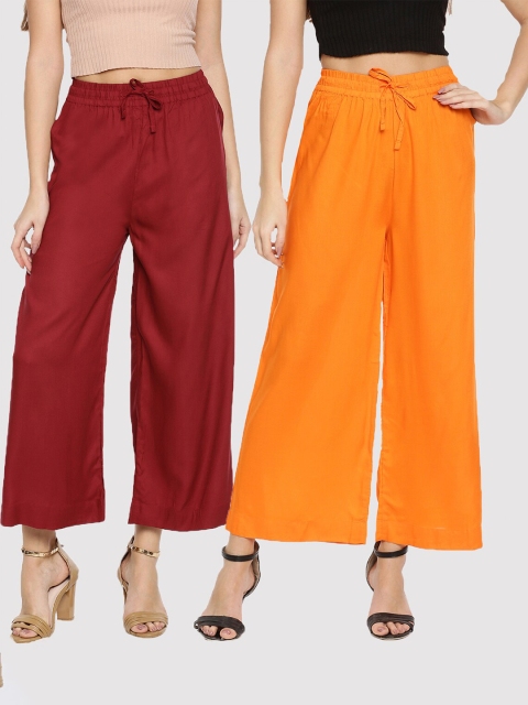 

TWIN BIRDS Pack-2 Women Maroon & Yellow Palazzos