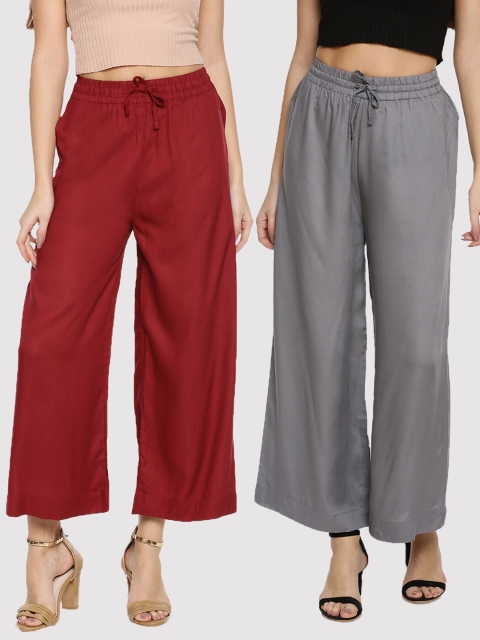 

TWIN BIRDS Pack-2 Women Maroon & Grey Palazzos