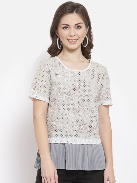 

Mafadeny Women Grey Floral Regular Top