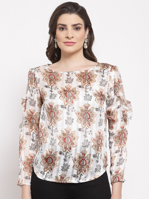 

Mafadeny Women White Floral Regular Top