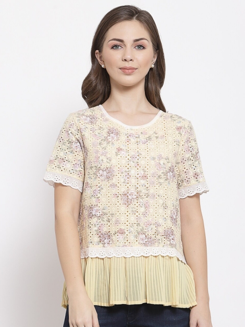

Mafadeny Yellow Floral Peplum Top
