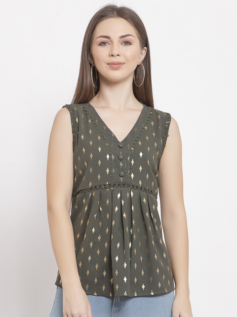 

Mafadeny Women Green Geometric Printed Top