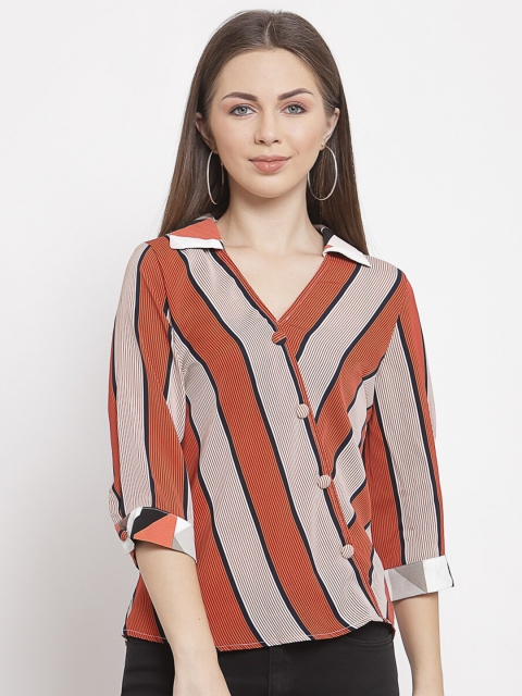 

Mafadeny Woman Orange Striped Wrap Top