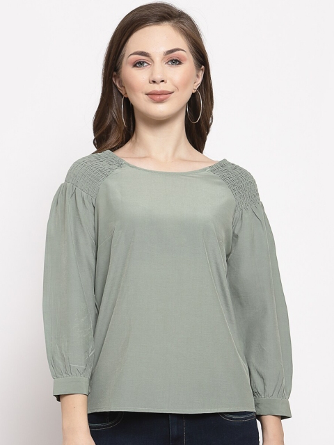 

Mafadeny Women Green Cuffed Sleeves Regular Top