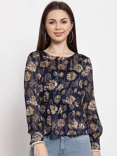 

Mafadeny Blue Printed Regular Top