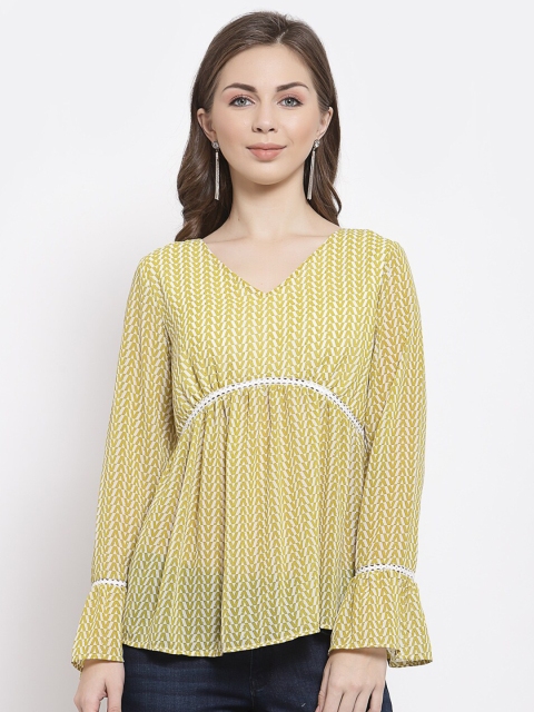 

Mafadeny Green Striped Regular Top