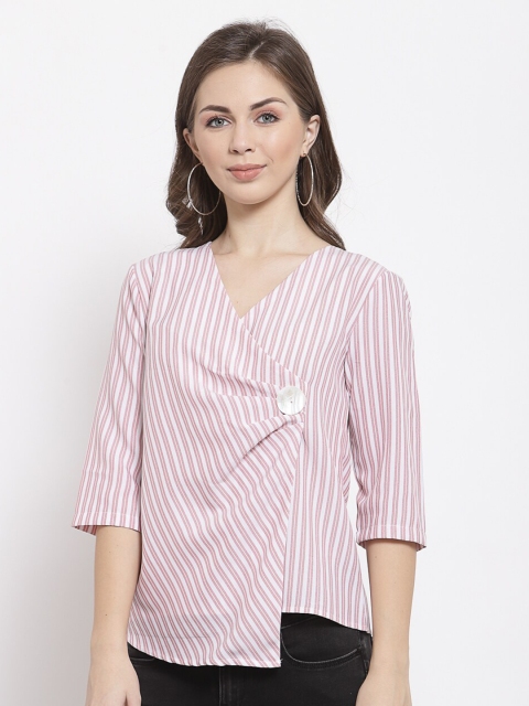 

Mafadeny Woman Pink Striped Wrap Top