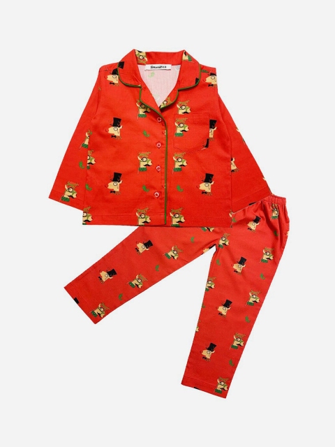 

SMUGGLERZ INC Boys Red & Black Printed Pure Cotton Night suit