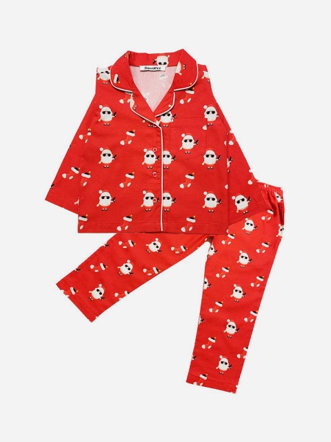 

SMUGGLERZ INC Boys Red & White Printed Pure Cotton Night suit