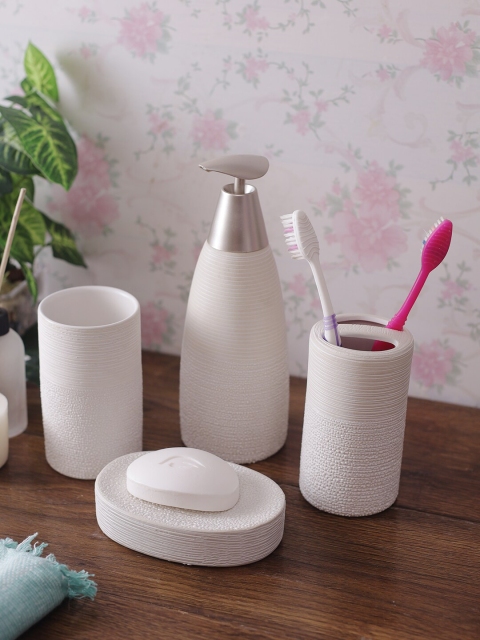 

House Of Accessories Set Of 4 White & Grey Textured Bathroom Accessories