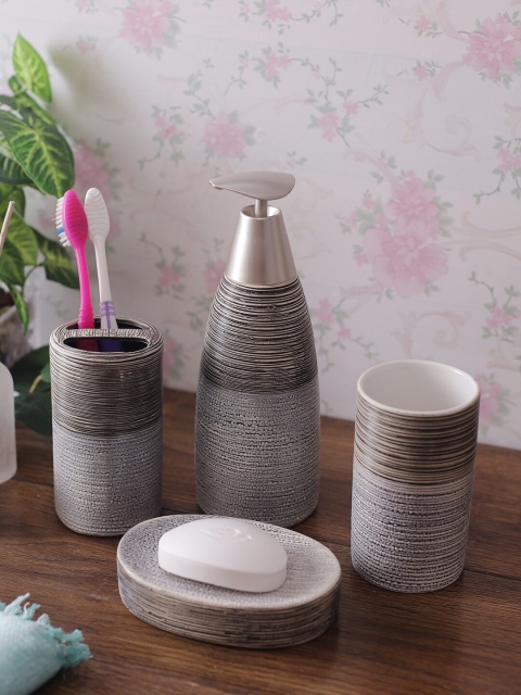 

House Of Accessories Set Of 4 Grey Solid Bathroom Accessories