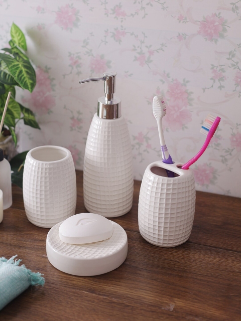 

House Of Accessories Set Of 4 White Solid Bathroom Accessories