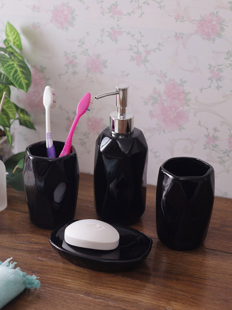 

House Of Accessories Set Of 4 Black Solid Bathroom Accessories