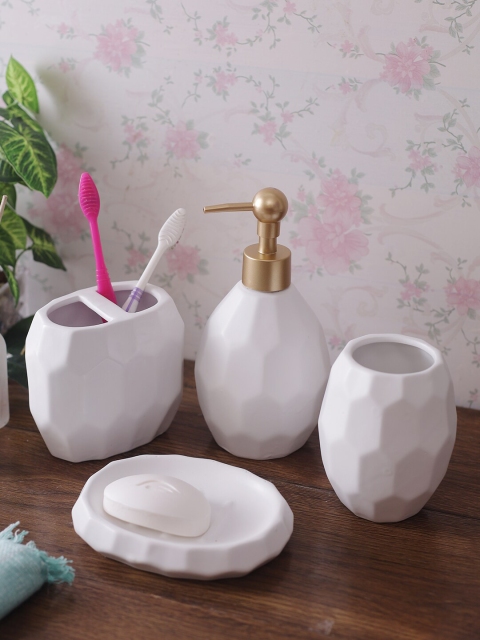 

House Of Accessories Set Of 4 White Textured Ceramic Bathroom Accessories