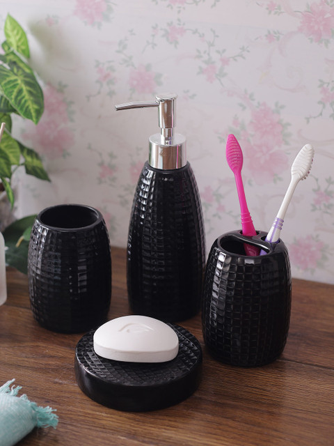 

House Of Accessories Set Of 4 Black Textured Bathroom Accessories