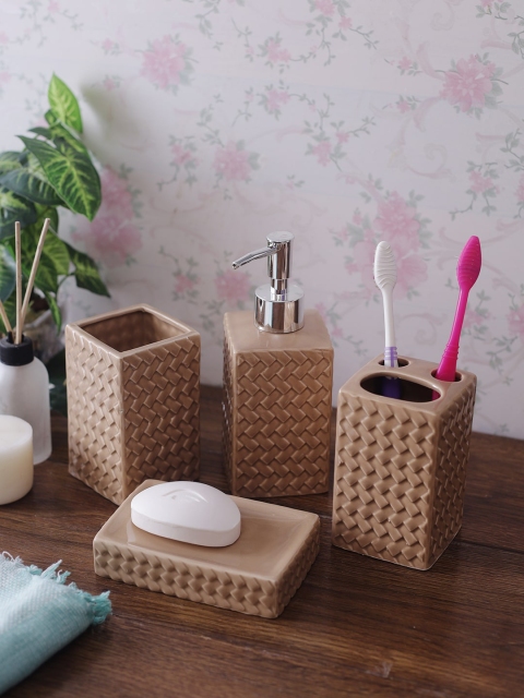 

House Of Accessories Set Of 4 Brown Textured Bathroom Accessories