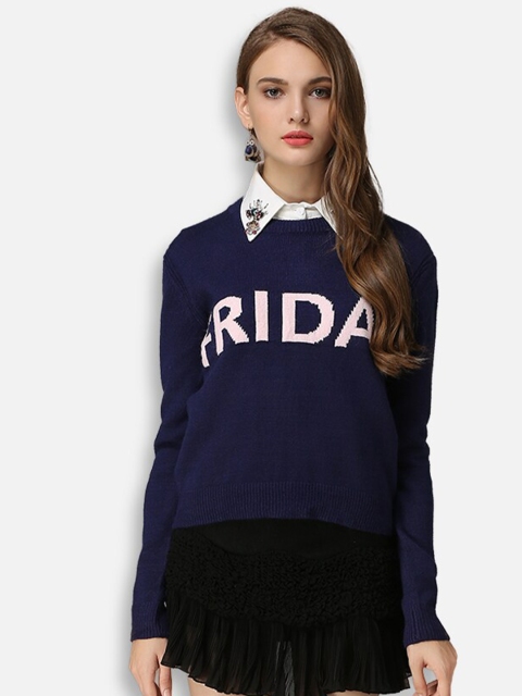 

JC Collection Women Blue & Pink Typography Printed Pullover