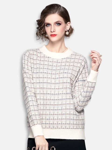 

JC Collection Women Cream-Coloured & White Pullover