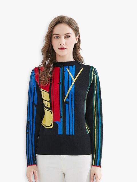 

JC Collection Women Black & Blue Printed Pullover
