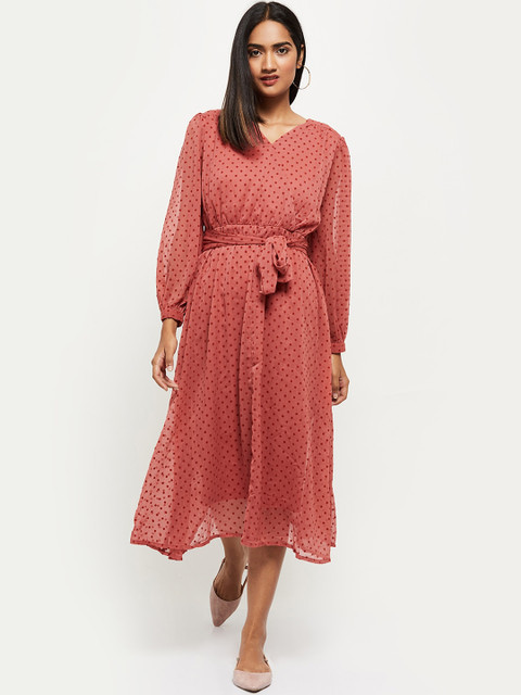 

max Women Red & Coral Polka Dots Print Fit & Wrap Dress