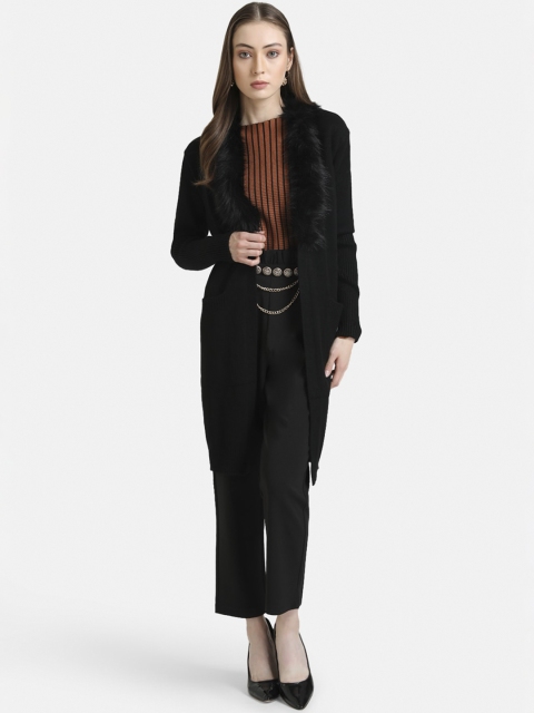 

Kazo Women Black Acrylic Lightweight Longline Tailored Jacket with Patchwork