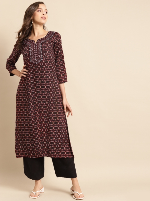 

RANGMAYEE Women Red & Black Geometric Printed Liva Kurta