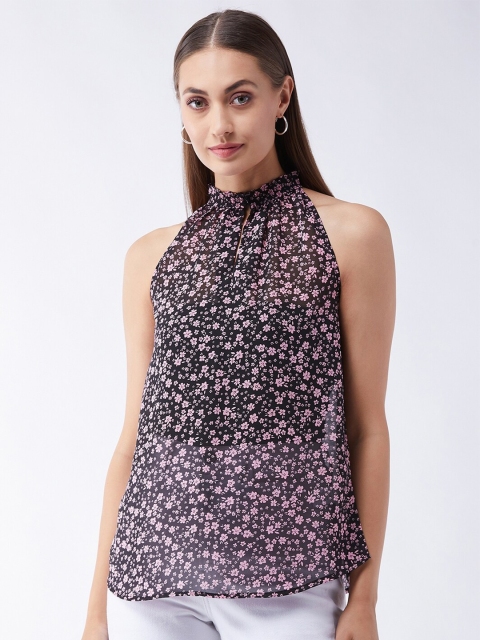 

MAGRE Black Floral Georgette A-Line Top