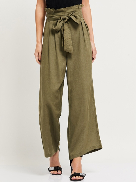 

max Women Olive Green Palazzos