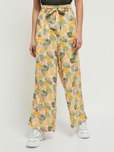 

max Women Yellow & Green Floral Printed Palazzos