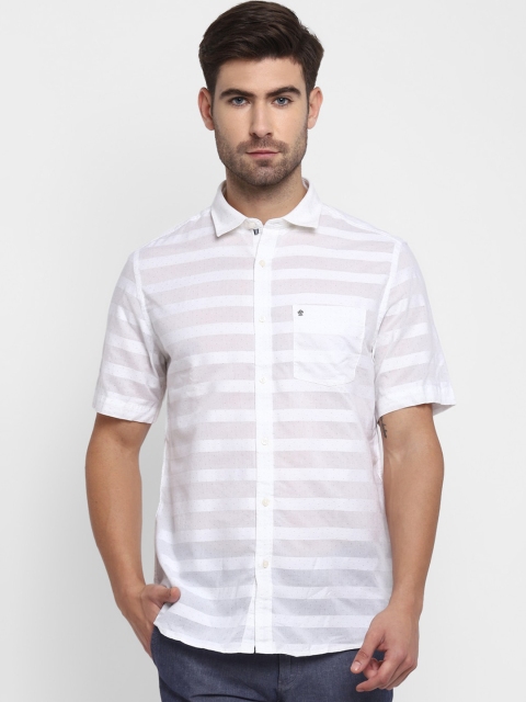 

Turtle Men White & Pink Striped Slim Fit Casual Shirt