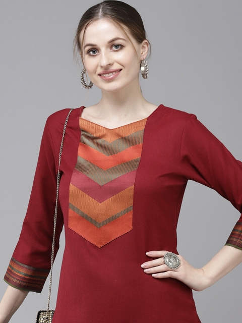 

Indo Era Women Red Printed Regular Pure Cotton Kurta with Palazzos