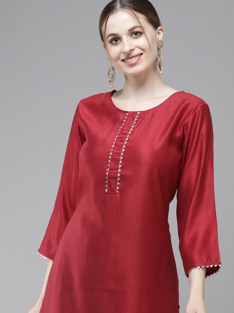 

Indo Era Women Maroon Regular Gotta Patti Kurta with Palazzos